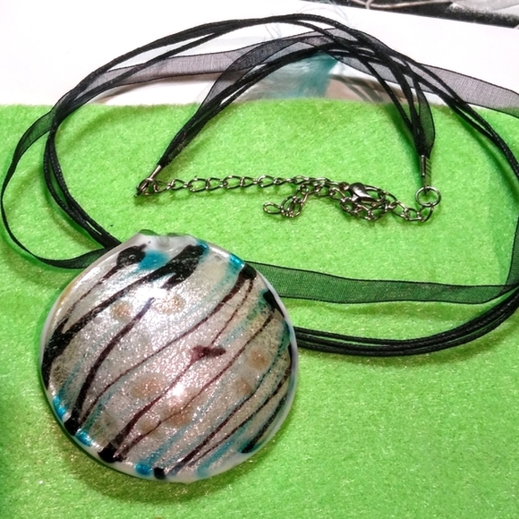 Murano Glass Black & Turquoise Pendant - Picture 2 of 9
